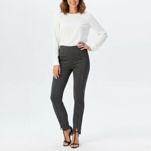 Joseph Ribkoff Pull-On Pants Black Grey Skinny Leg Faux Leather Trim Slit Ankle